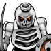 Full body shot of a Lego Skeleton Warrior with sword.